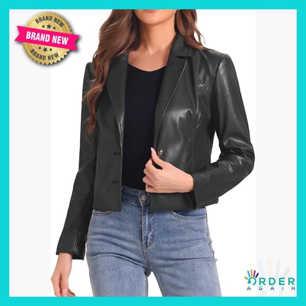 Faux Leather Motorcycle Jacket Cropped Biker Moto Style Casual Chic Vintage